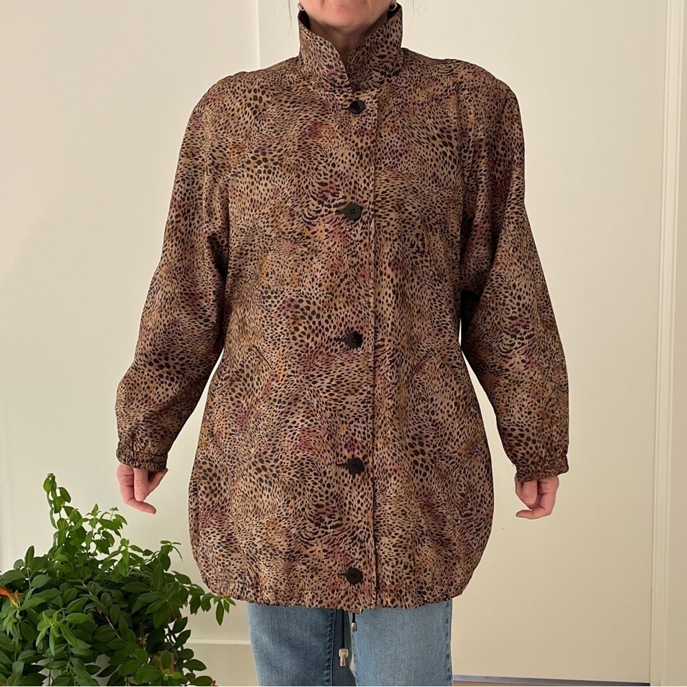 NOVELTI Vintage Animal Print Button Front Lined Coat 80's Shoulder Pads Leopard - Picture 11 of 17